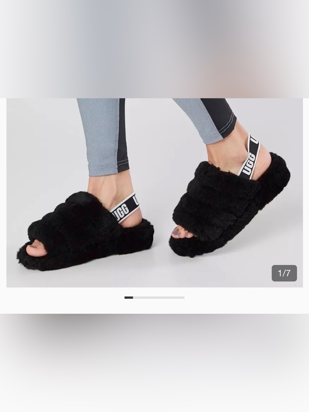 New UGG Women's Black Fluff Yeah Slide Slippers with Logo Strap